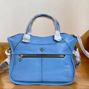 Oryany Sarah Sky Blue Leather Satchel Handbag Convertible Crossbody Purse NWT